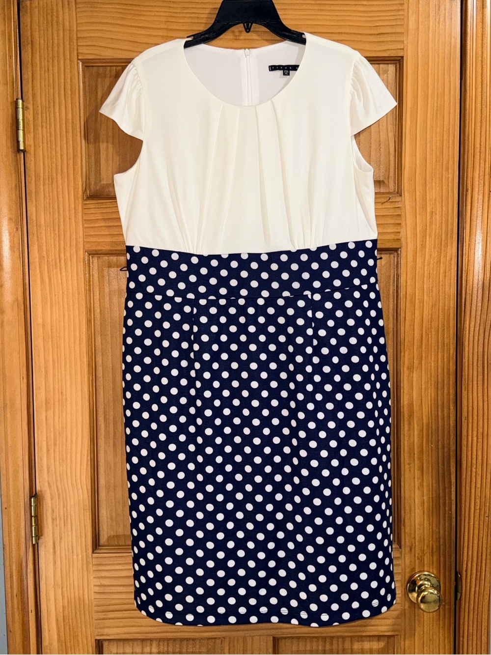 Tiana B. Navy and Cream Polka Dot Midi Dress-No Belt-XL-EC